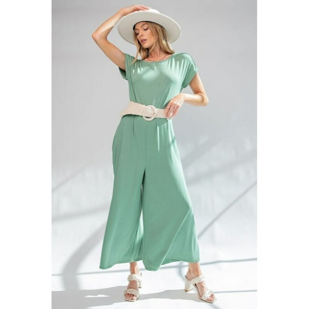 Kickstart My Heart Wide Leg Maxi Jumpsuit in Sage